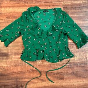 Topshop Green Floral Peplum Blouse